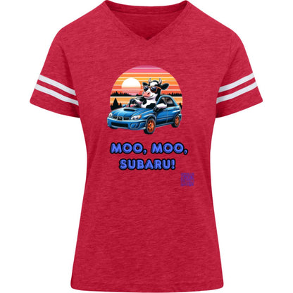 Moo Moo Subaru / Subaru Lovers / Cow / WRX / Outback / Forester / Imprezza / Ascent / Legacy - Women's Varsity V-Neck T-shirt