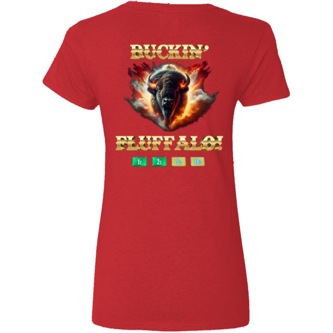 CustomCat Apparel Buffalo Slot Machine Buckin' Fluffalo Casino Vegas Fun - Ladies V-Neck Tee