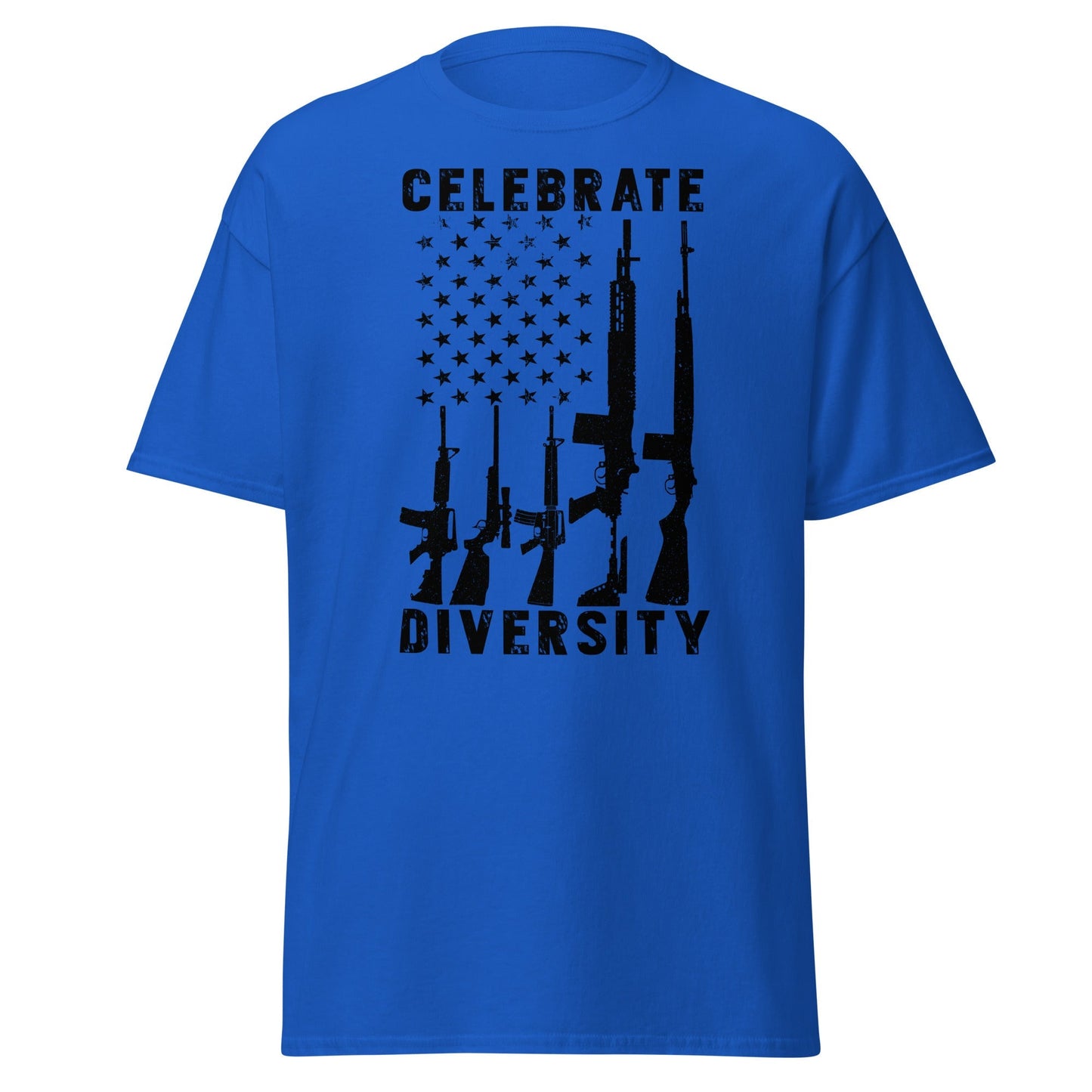 Liberty & Lead Apparel Royal / S Celebrate Diversity / Many Weapons / Gun Flag / Rifles - Men's Classic Tee