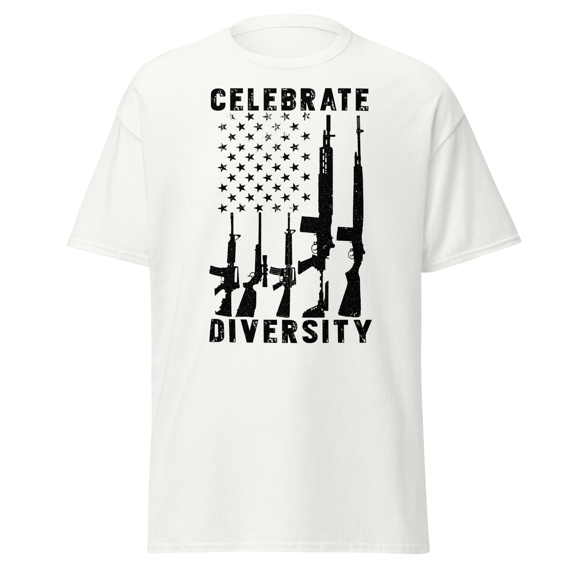 Liberty & Lead Apparel White / S Celebrate Diversity / Many Weapons / Gun Flag / Rifles - Men's Classic Tee