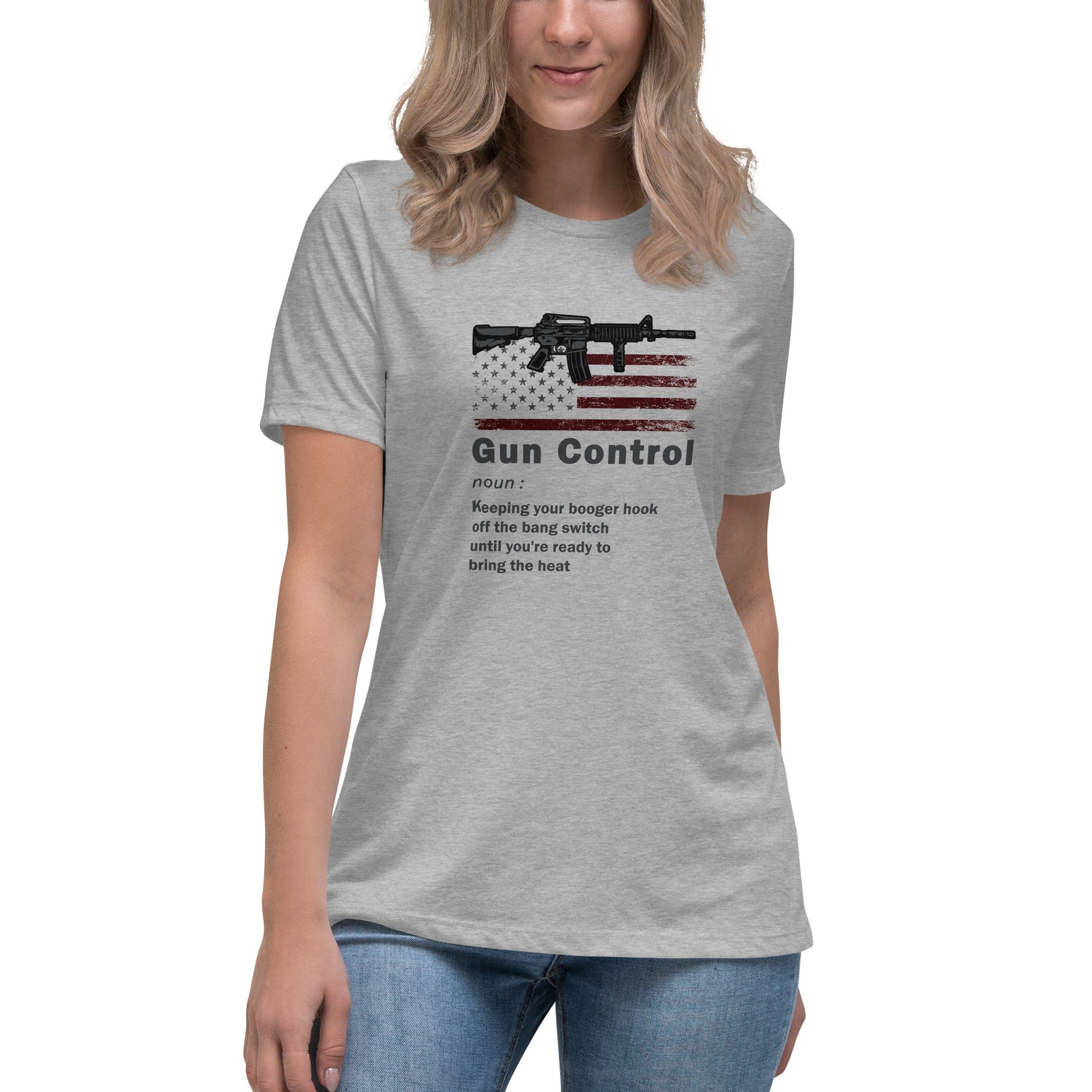 Liberty & Lead Apparel Athletic Heather / S Gun Control 2 - Ladies Relaxed Tee