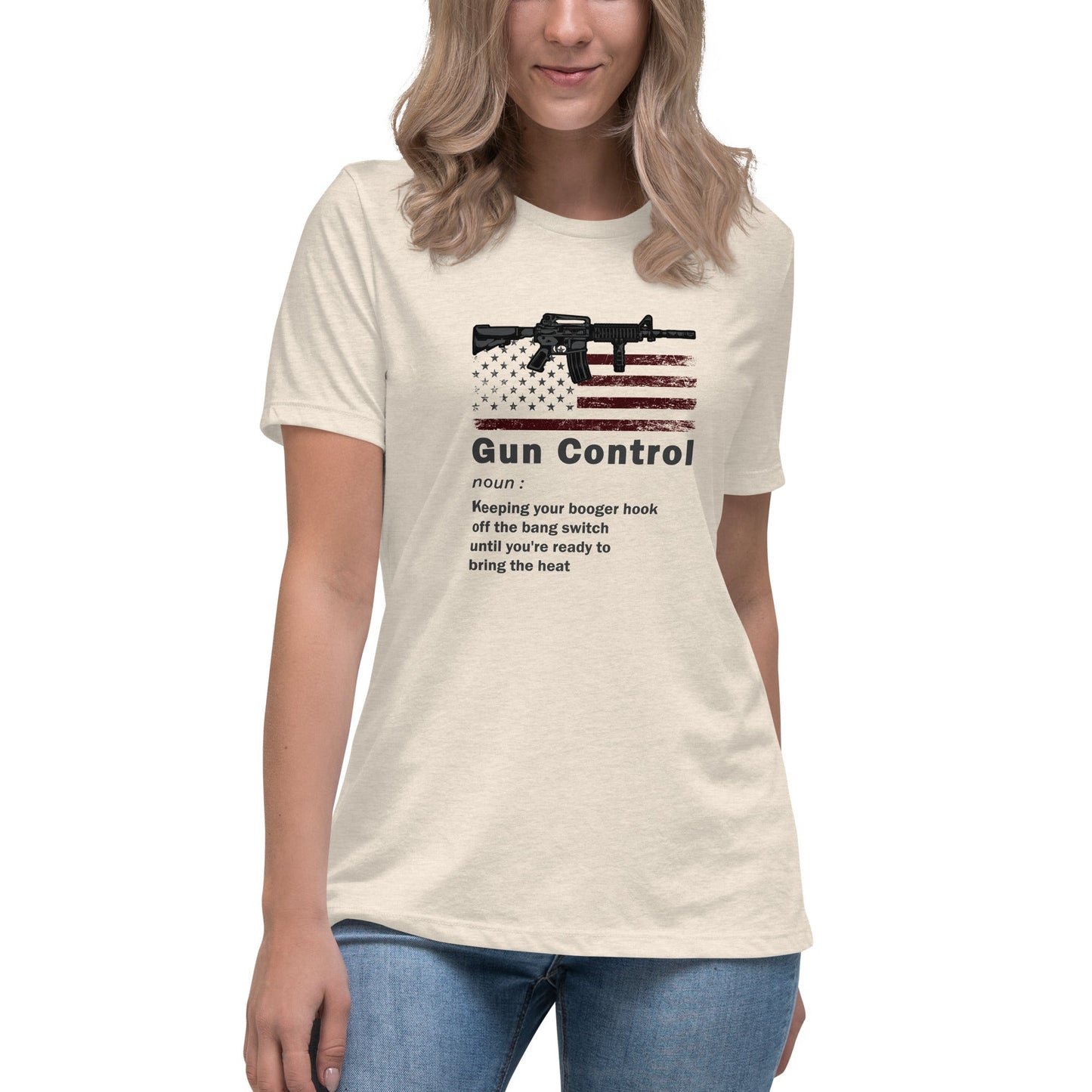 Liberty & Lead Apparel Heather Prism Natural / S Gun Control 2 - Ladies Relaxed Tee