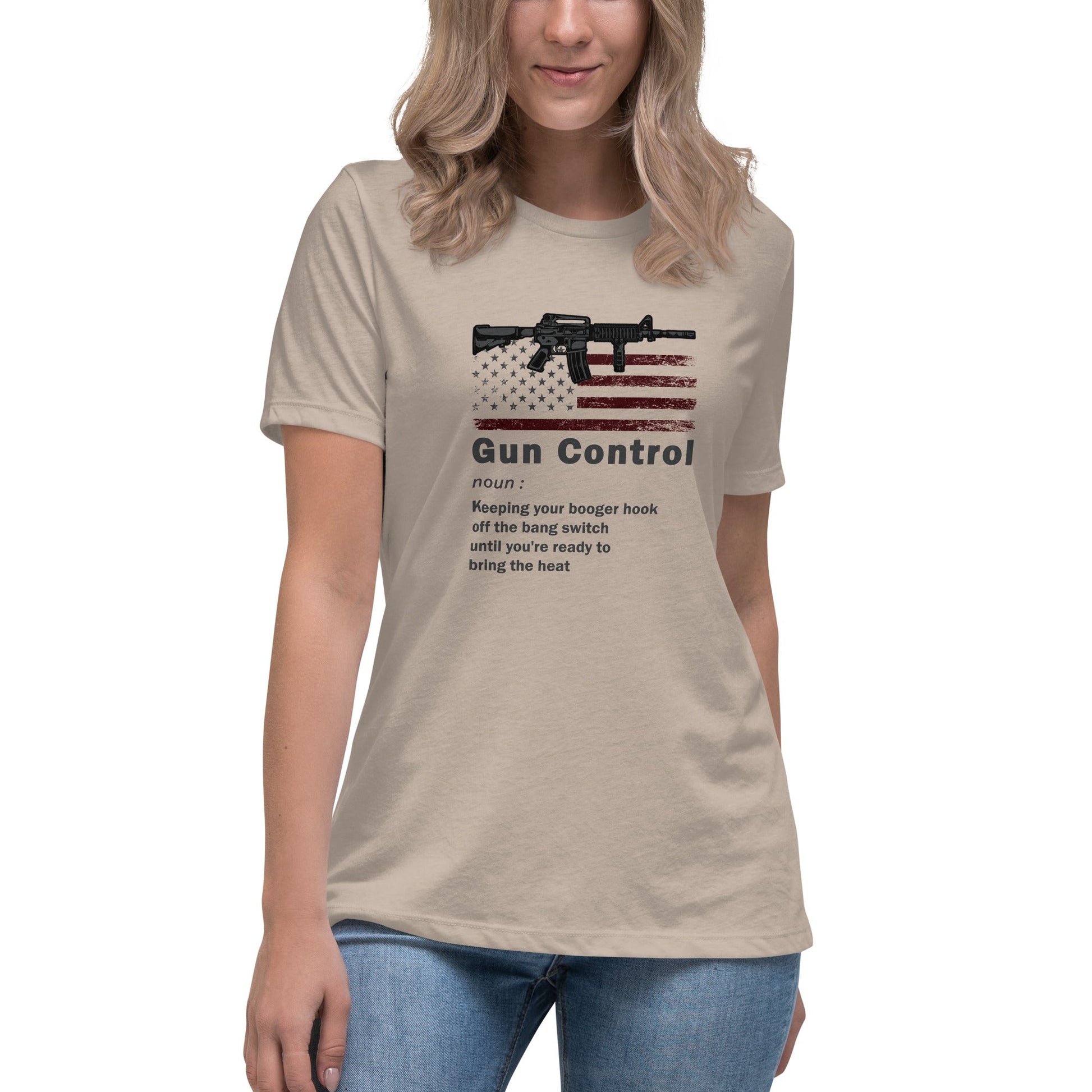 Liberty & Lead Apparel Heather Stone / S Gun Control 2 - Ladies Relaxed Tee