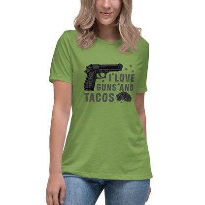 Liberty & Lead Apparel Leaf / S I Love Guns and Tacos 2 / Tacos and Guns / But First Tacos  - Ladies Relaxed Tee