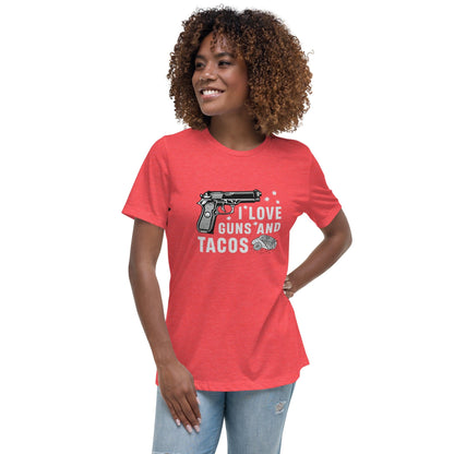 Liberty & Lead Apparel Heather Red / S I Love Guns and Tacos / Tacos and Guns / But First Tacos  - Ladies Relaxed Tee