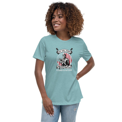 Liberty & Lead Apparel Heather Blue Lagoon / S Keep Our Guns - Ladies Relaxed Tee