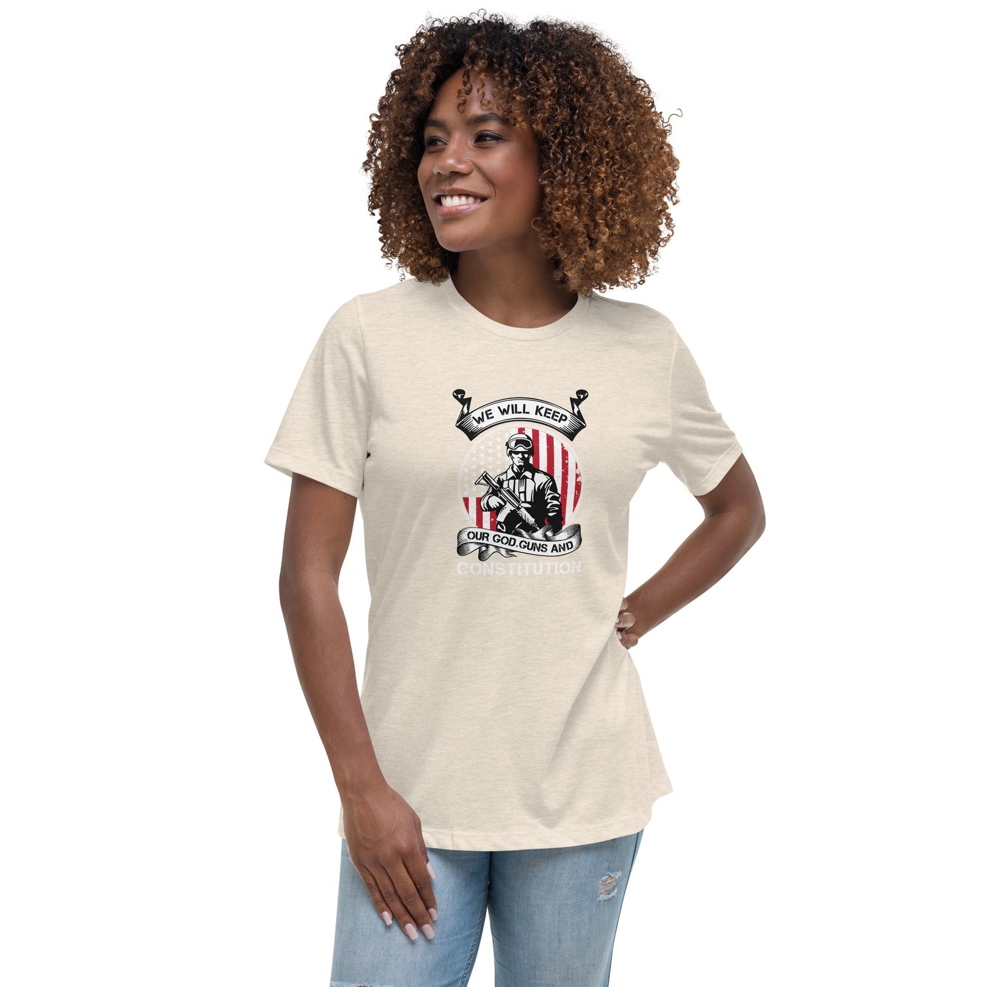 Liberty & Lead Apparel Heather Prism Natural / S Keep Our Guns - Ladies Relaxed Tee