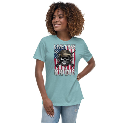 Liberty & Lead Apparel Heather Blue Lagoon / S Live Free - Ladies Relaxed Tee