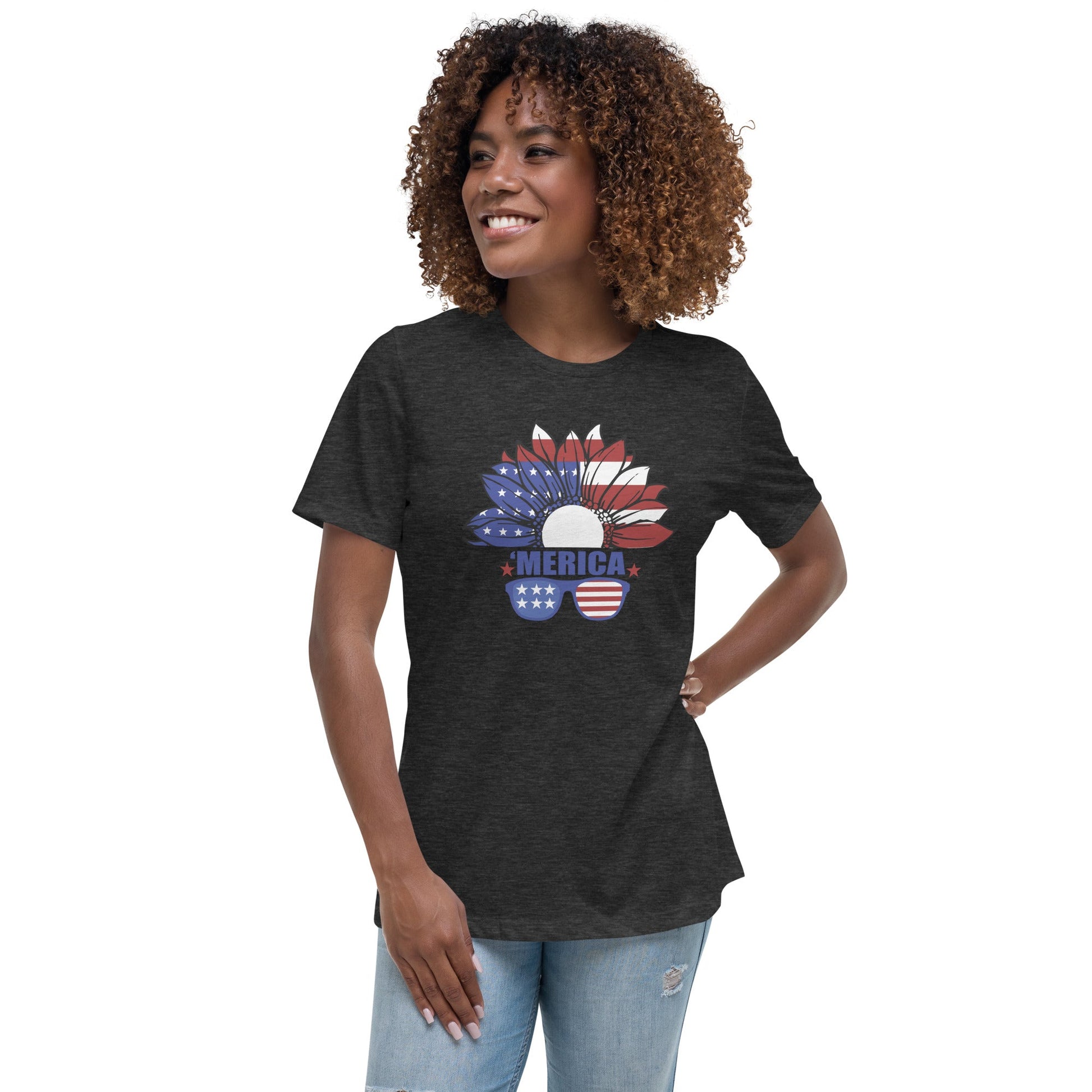 Liberty & Lead Apparel Dark Grey Heather / S Merica - Ladies Relaxed Tee