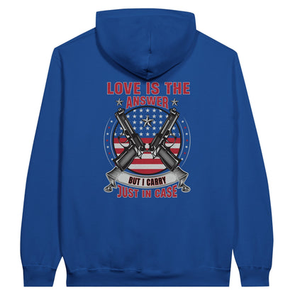 Liberty & Lead Apparel Print Material Royal / S Pro 2A Love Is The Answer But I Carry Just In Case 2nd Amendment - Unisex Hoodie